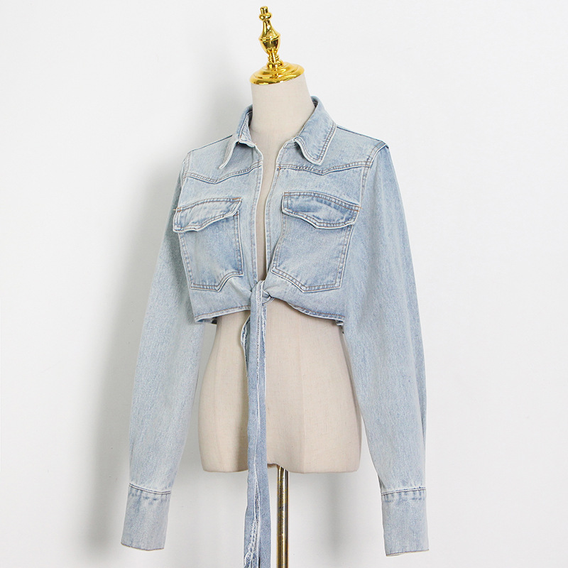 Title 4, Cropped Cropped Denim Jacket With Tie At The Chest