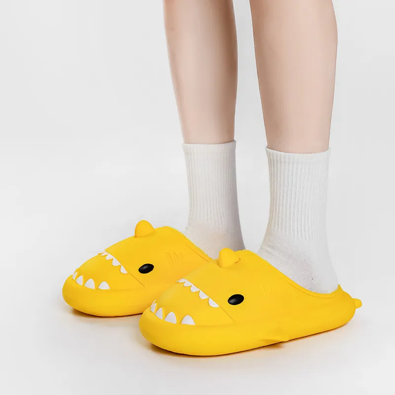 Winter Soft Bottom Household Couple Eva Hair Cartoon Shark Cotton Slippers - Yellow