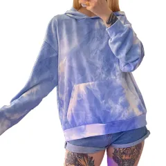 Fashion Tie Dye Loose Hooded Long Sleeve Sweatshirt - Blue - View 1