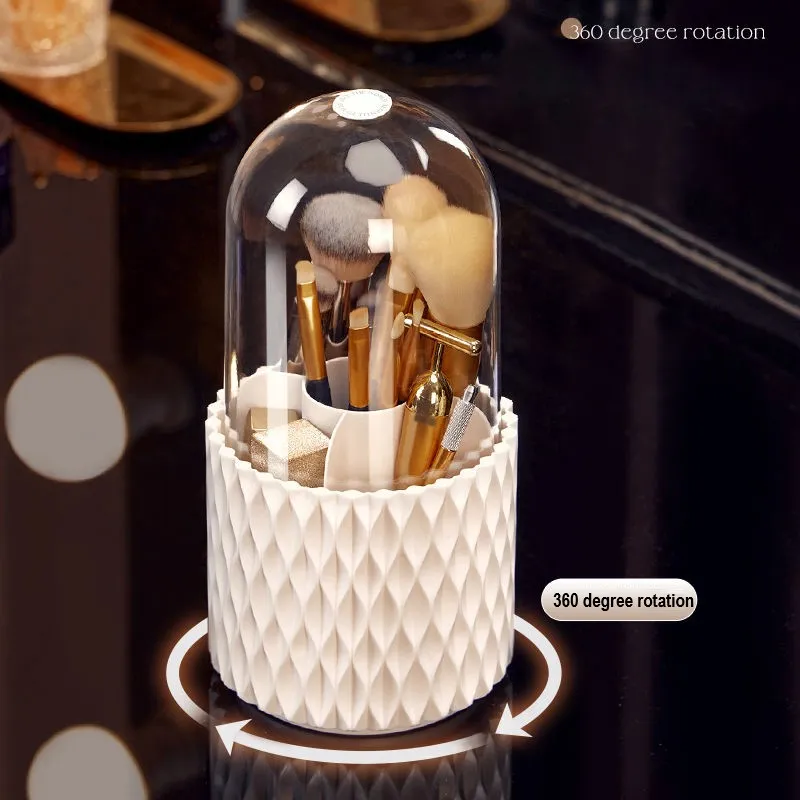360 Rotating Large Capacity Transparent Makeup Brush Storage Pen Holder Acrylic Dust With Lid Desktop Cosmetic Storage Box – image 3