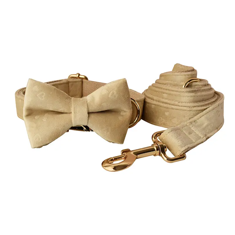 Nude Love Velvet Dog Bow Tie Dog Collar Rope