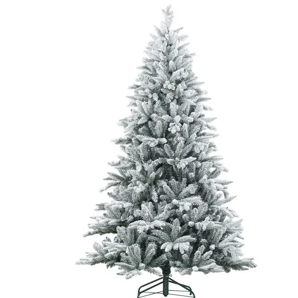 7 Ft Snow Flocked Artificial Christmas Tree With 1401 Tips, Foldable Metal Stand, Easy Assembly, Hinged Xmas Tree For Home, Office, Holiday, Green ... - Shop at LoveMi