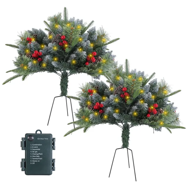 Christmas Tree Urn Filler With Light Artificial Lighted Xmas Trees Light With Cones Berries Holiday Planter Filler LED Pathway Pine Tree IP44 Water... 2Pcs - Shop at LoveMi