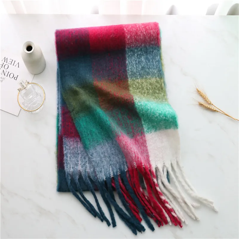 Women's Long Thick Beard Plaid Color Matching Scarf - Wj13717Color