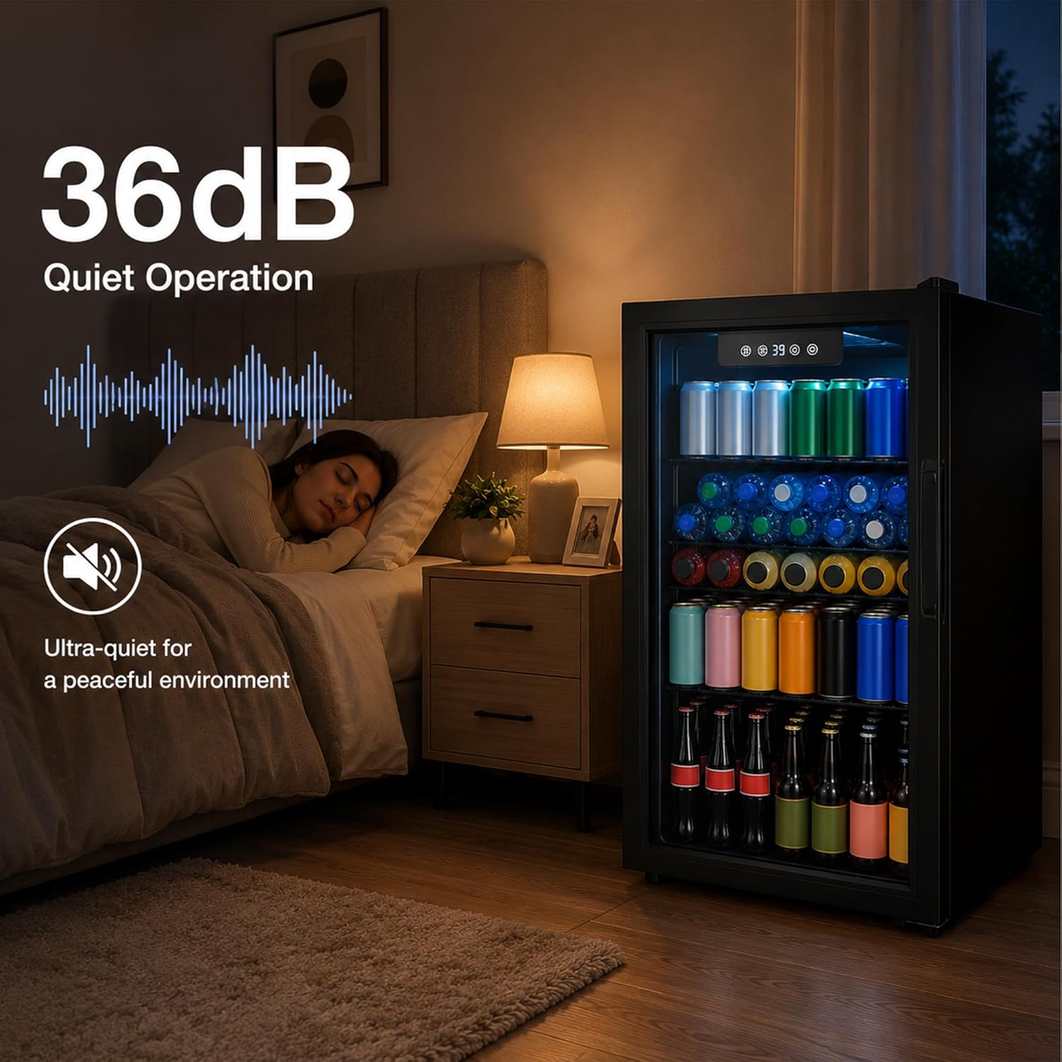 3.3 Cu Ft Beverage Refrigerator, 126 Can Mini Fridge With Glass Door, Digital Temperature Control, Quiet Beverage Cooler Fridge For Beer Soda Wine, Air Cooling For Home Office Bar