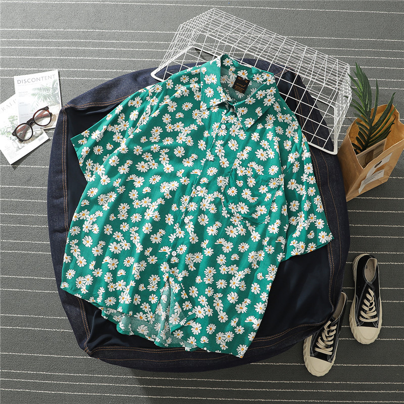 Little Daisy Loose Short-sleeved Shirt Male Hairdresser Personality Floral Lining
