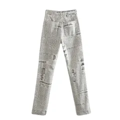 Woman Fashion Beige Print Straight Pants Patchwork Trousers - Beige - View 1