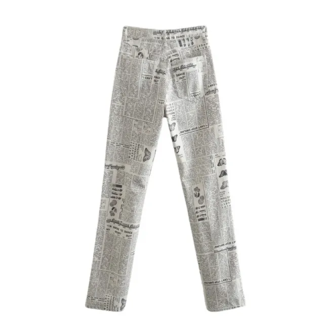 Woman Fashion Beige Print Straight Pants Patchwork Trousers Beige - Shop at LoveMi