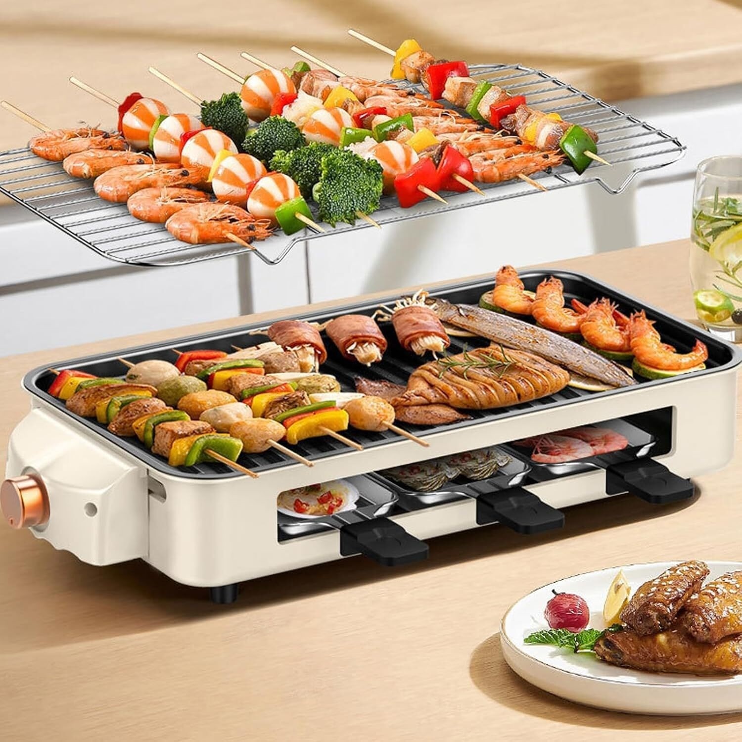 1500W Electric Barbecue Grill 2 In 1 Indoor BBQ Griddle Hot Plate Smokeless - photo 9