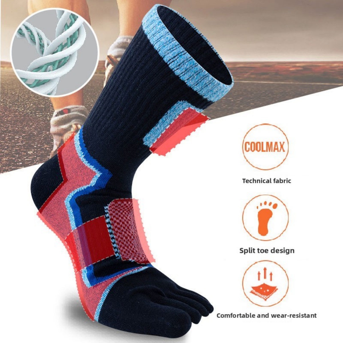 5Pairs Mens Cotton Blend Athletic Running Sports Socks Finger Toe Sock — image 5