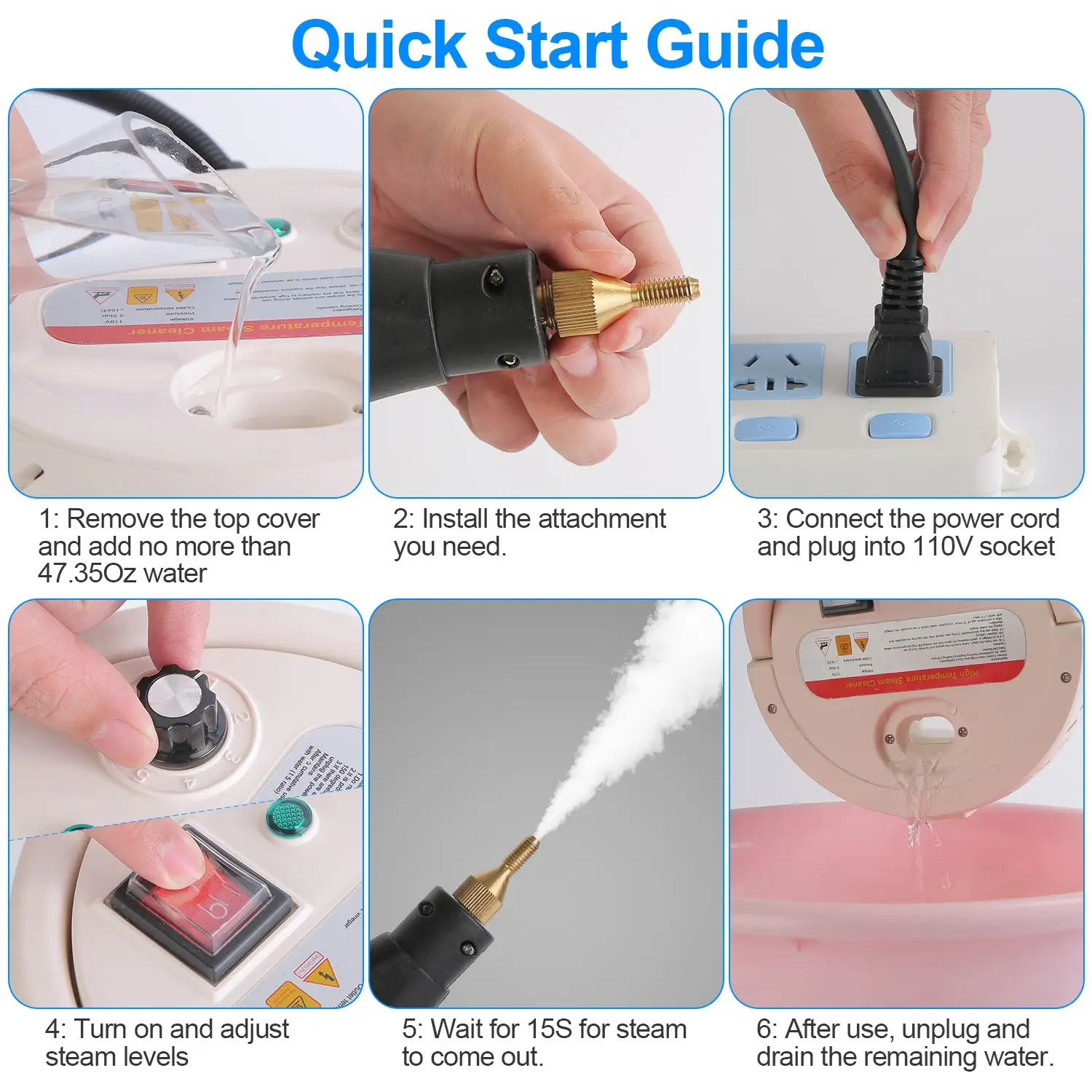 1Pc 2500W Handheld High Temperature And Pressure Steamer Cleaner With 1400ML Tank 9 Accessories 6 Steam Levels For Dirt Grease Grout Tile Floor Couch Car