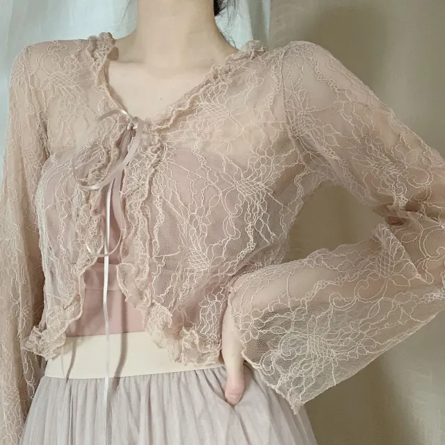 Vintage Style Gentle Lace Cardigan Khaki - Shop at LoveMi