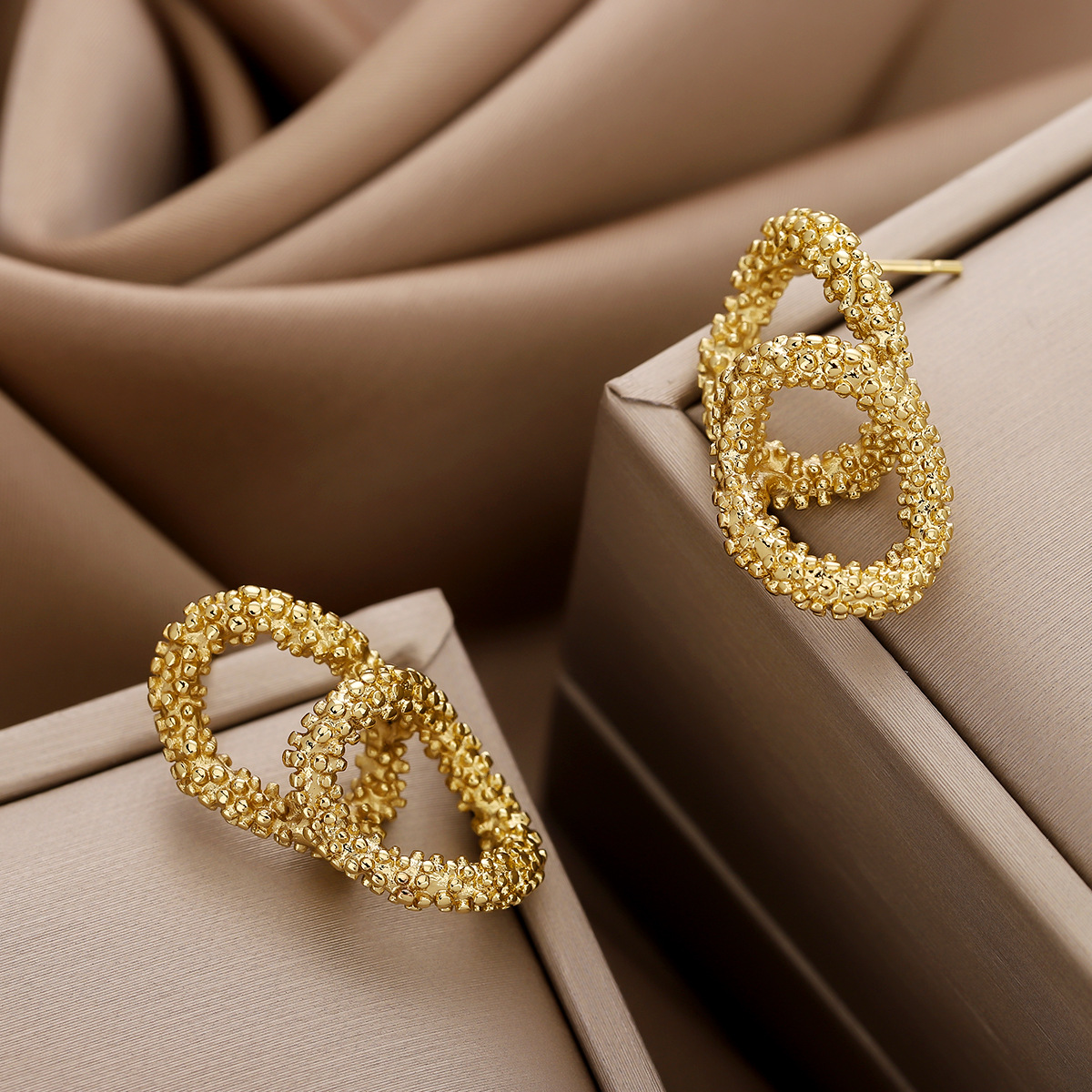 French Retro Frosted Hoop Earrings, Fashion Trendy Temperament Simple Studs, All-Match Geometric Vintage Jewelry