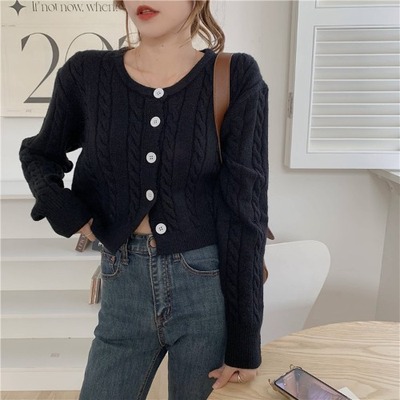 Round Neck Twist Short Knit Solid Color Sweater