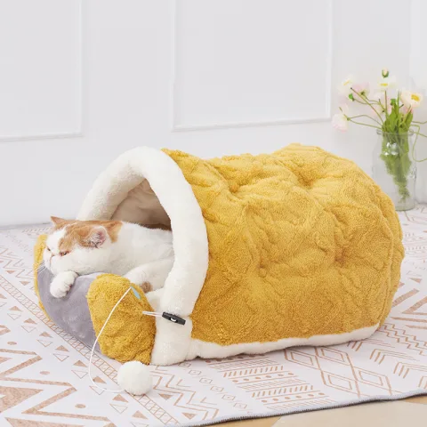 Artic Velvet Cat Nest Cave Bed with Pillow