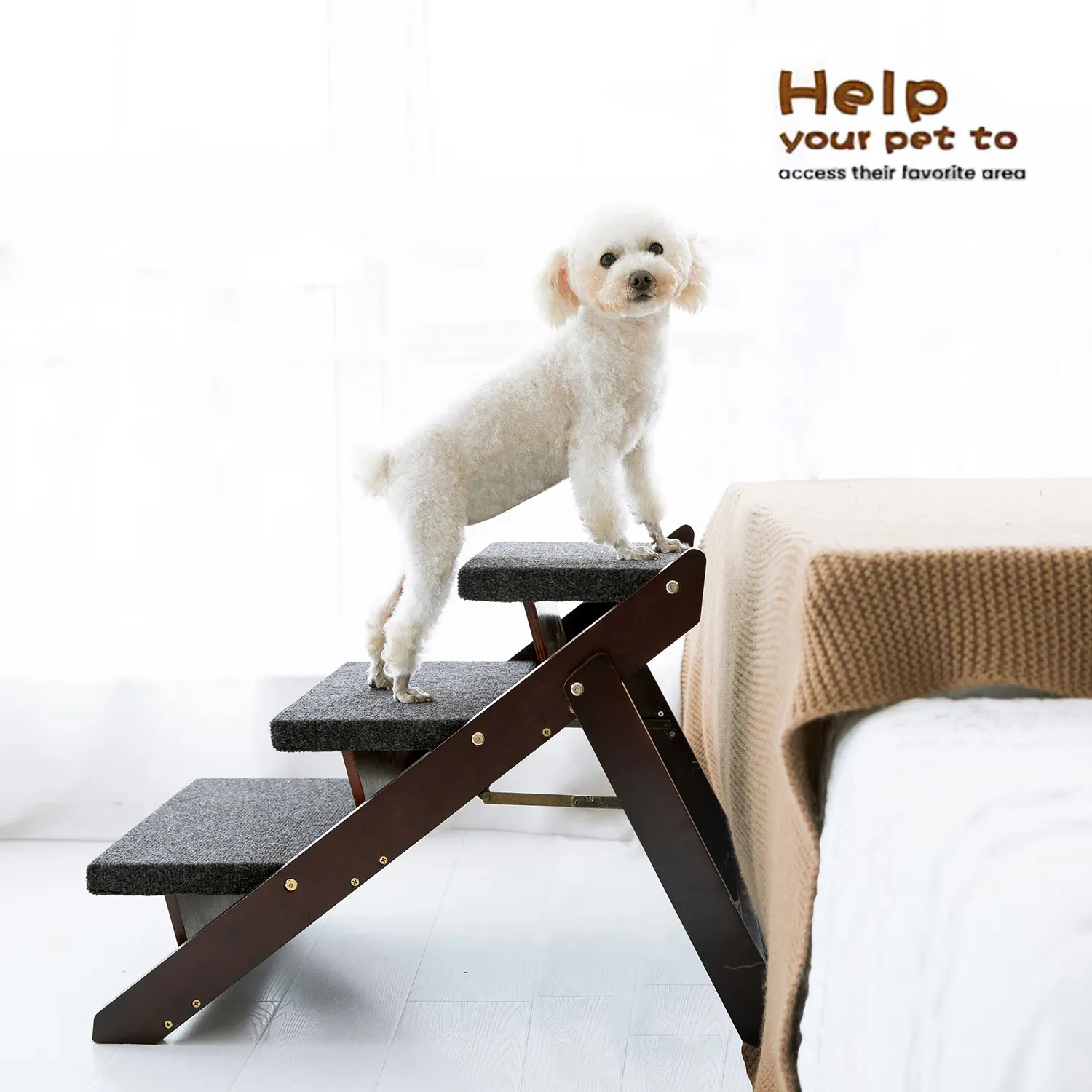 Wood Pet Stairs Steps Foldable 3 Levels