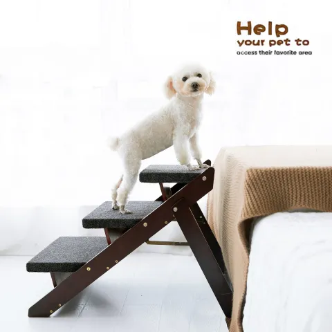 Wood Pet Stairs Steps Foldable 3 Levels Dog & Ramp Perfect