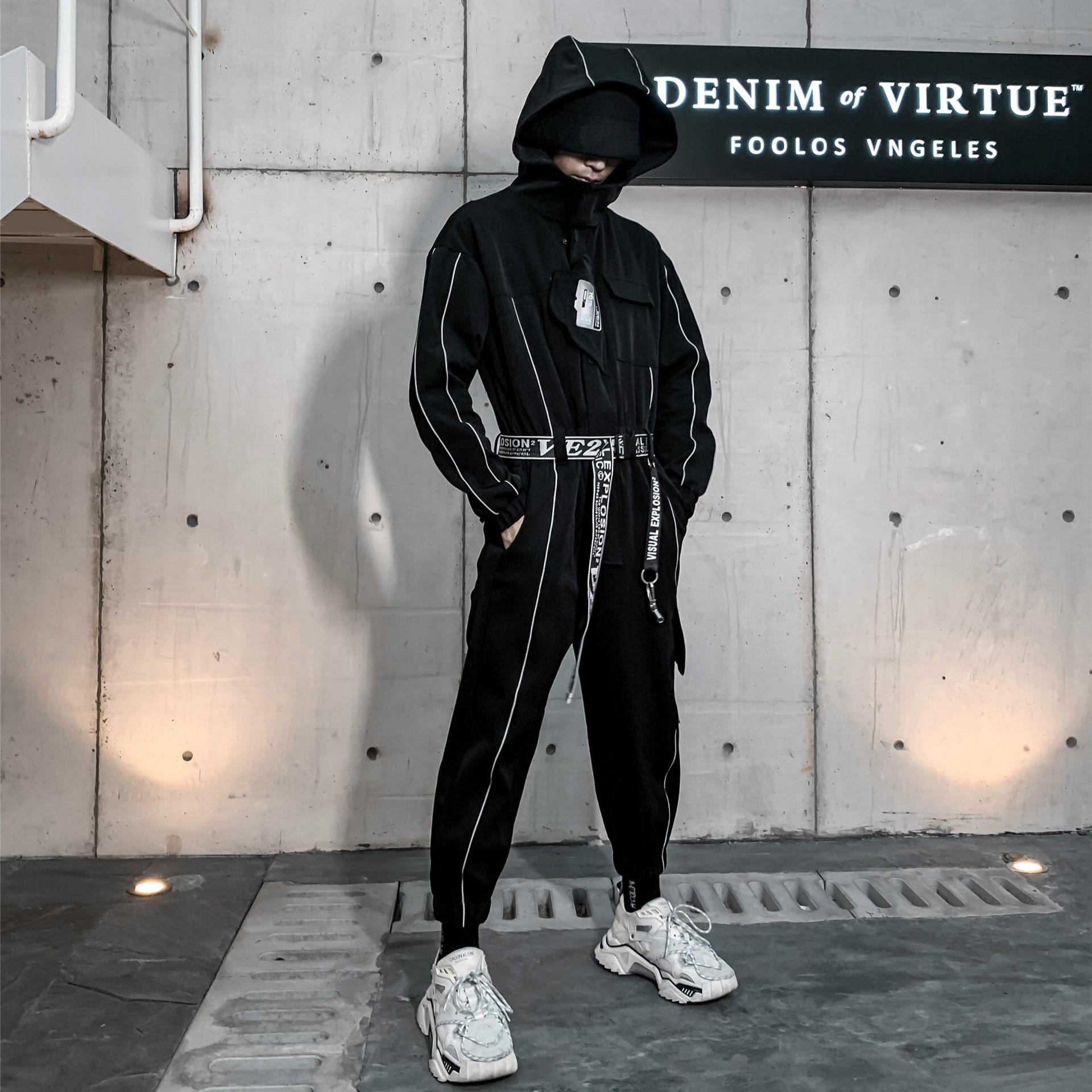 Title 5, Long-sleeved hooded suit with reflective tape b...