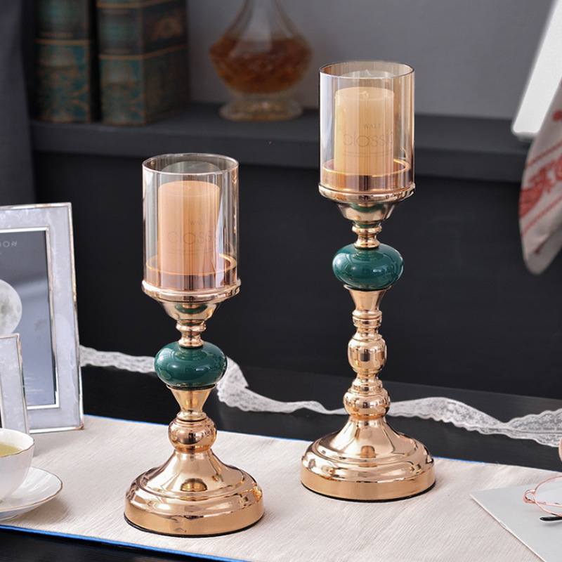 European-american Glass Candlestick Retro Metal Gold