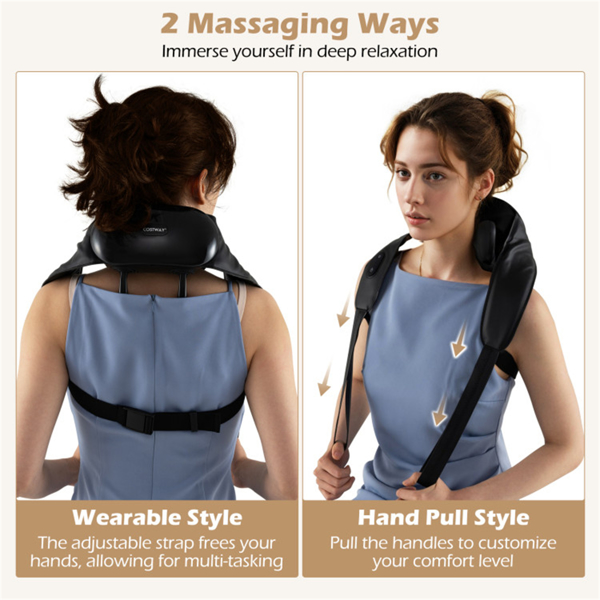 Neck Shoulder Massager - 4D Deep Tissue Kneading, 2 Modes & 2-Level Heat , Hands-Free Straps For Home Office Travel