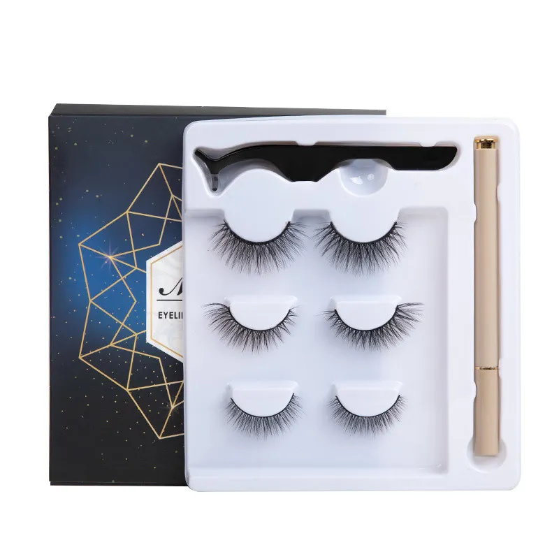 Natural Eyeliner Black Transparent Self-adhesive False Eyelashes - 3Pair Set