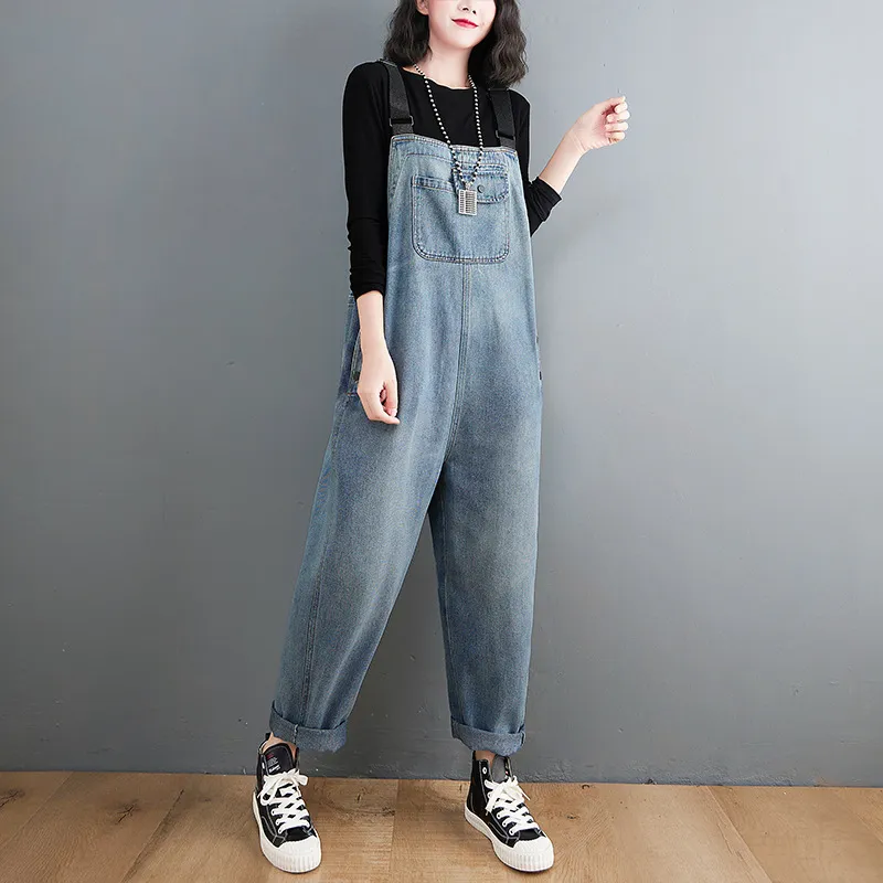 Plus Size Sister Show Thin Artistic Style Cowboy Suspenders Female - Blue
