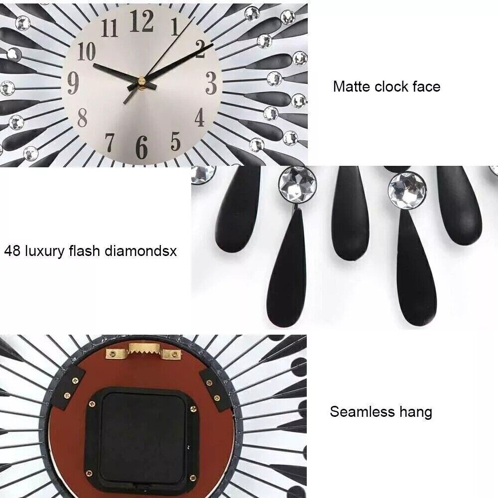 38CM Diamante Beaded Crystals Quartz Jeweled Wall Clock Home Decor Living Room — image 2