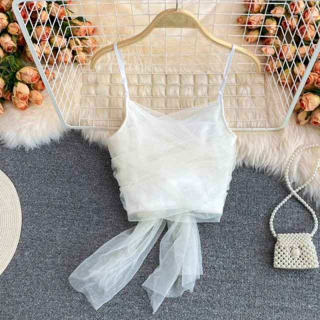 Sling style Bow Backless Top Vest White - Shop at LoveMi