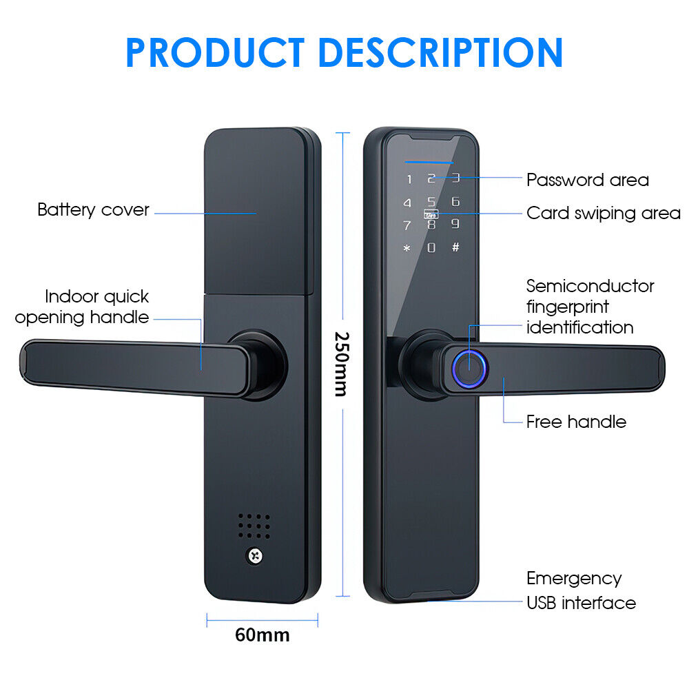 Electronic Bluetooth Door Lock T Uya APP Fingerprint Card Password Key Entry Lock 4
