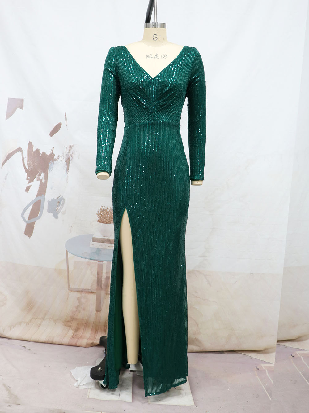 Long Sleeve V-Neck Maxi Dress, picture 4 of 5