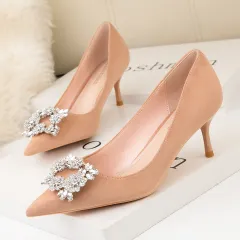 Women Pointed Toe Fashion High Heel Shoes - Nude - View 1