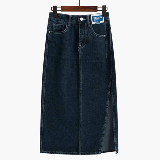 Women's Fashionable Denim Skirt With A Line High Waist Blue Grey Long - Shop at LoveMi