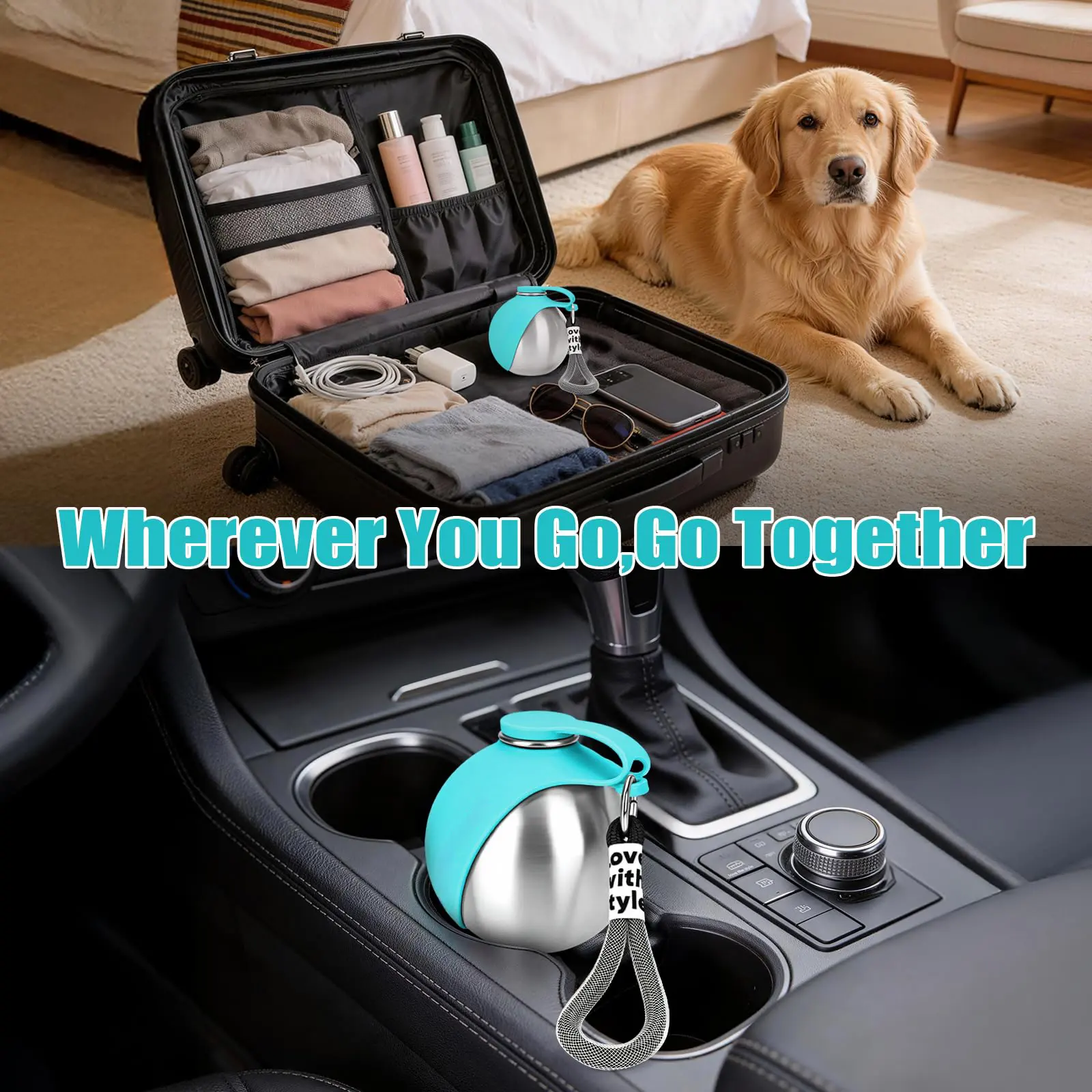 Portable Dog Water Bottle 10oz Stainless Steel