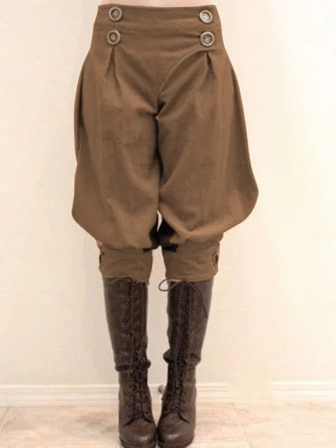 Solid Color Low rise Casual Cropped Bloomers Brown - Shop at LoveMi