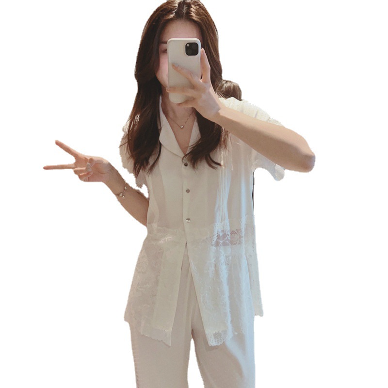 Title 1, Solid Color Advanced Sense Short Sleeve Pants Suit