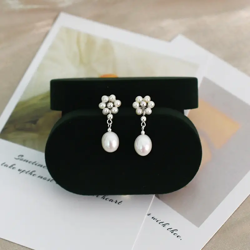 Women's Freshwater Pearl Earrings Silver Braid