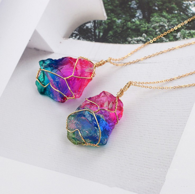 Colorful Natural Stone Winding Chain Necklace