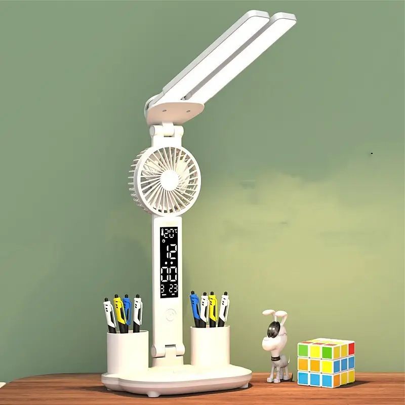 Double Head Lighting LED FanTable Lamp Eye Protection Plug In Style