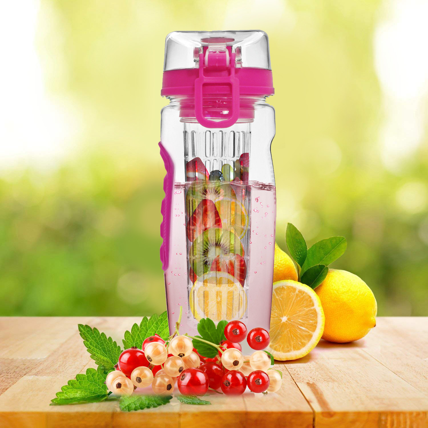 3 Color Options - 1Pc Fruit Infuser Water Bottle 32OZ Juice Shaker Sport With Flip Top Lid Anti-Slip Grips For Office Home Sport Running Walking Hiking - Image 19