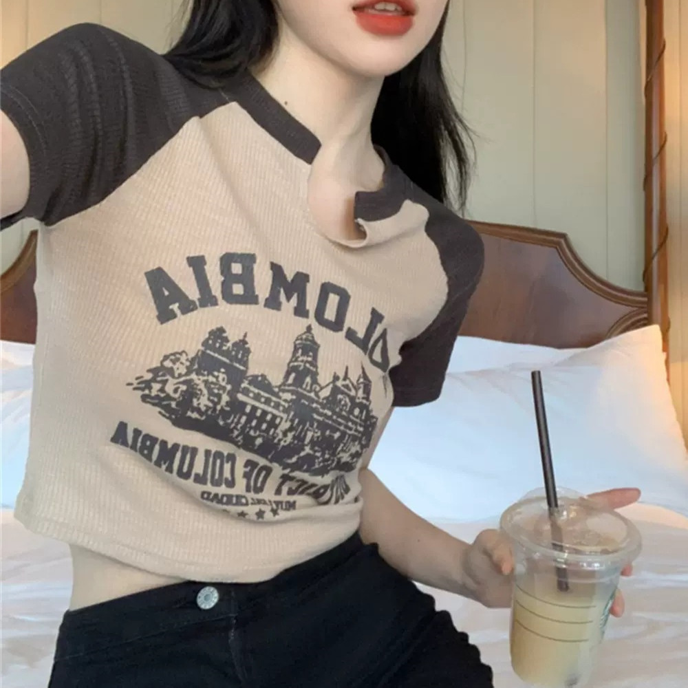 Women's Summer Design Sense Niche Color Contrast Short Top