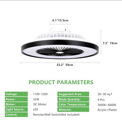 23 Inch Black Ceiling Fan Light With LED RGB  Dimmable & Color-Changing, APP & Remote Control, Modern Smart Ceiling Fan For Living Room, Bedroom, And Dining Room Silent-6Speed-Reversible-DC Motor