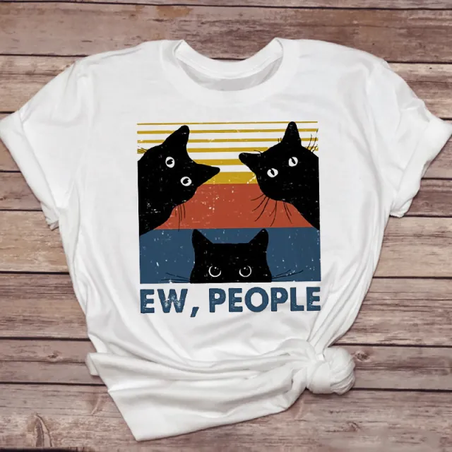 Ladies Cat Funny Skull Pet Cute T Shirt 03Color - Shop at LoveMi