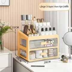Desktop Transparent Drawer Cosmetic Storage Box - Light Yellow Large 3Layers - View 1