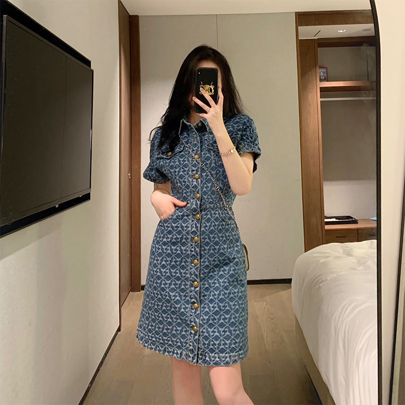 Denim Polo-Collar A-Line Dress, picture 3 of 5