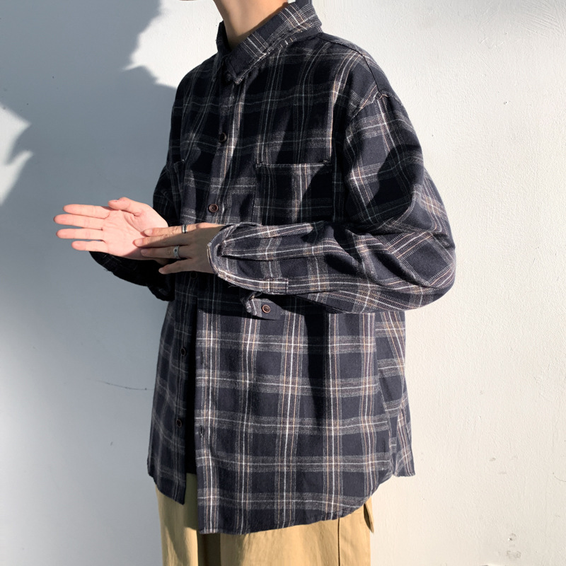 Brushed Striped Plaid Shirt Male High-end Sense Of Shameless Handsome