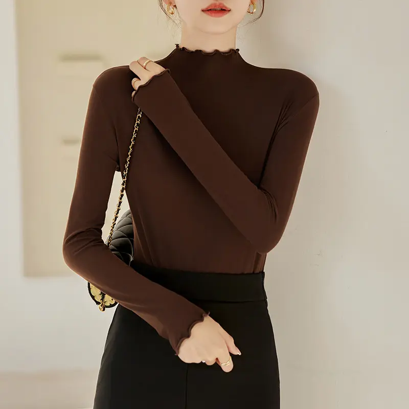 New Fall Winter Ruffled Hem Base Shirt