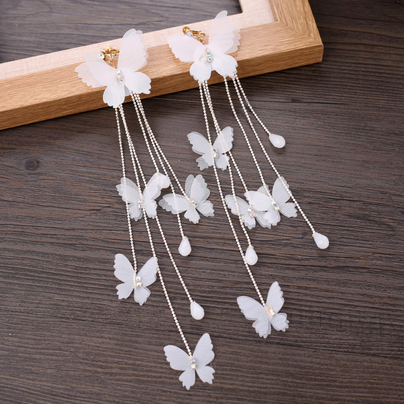 Title 6, Bridal Makeup Long Floral Butterfly Mesh Earrings