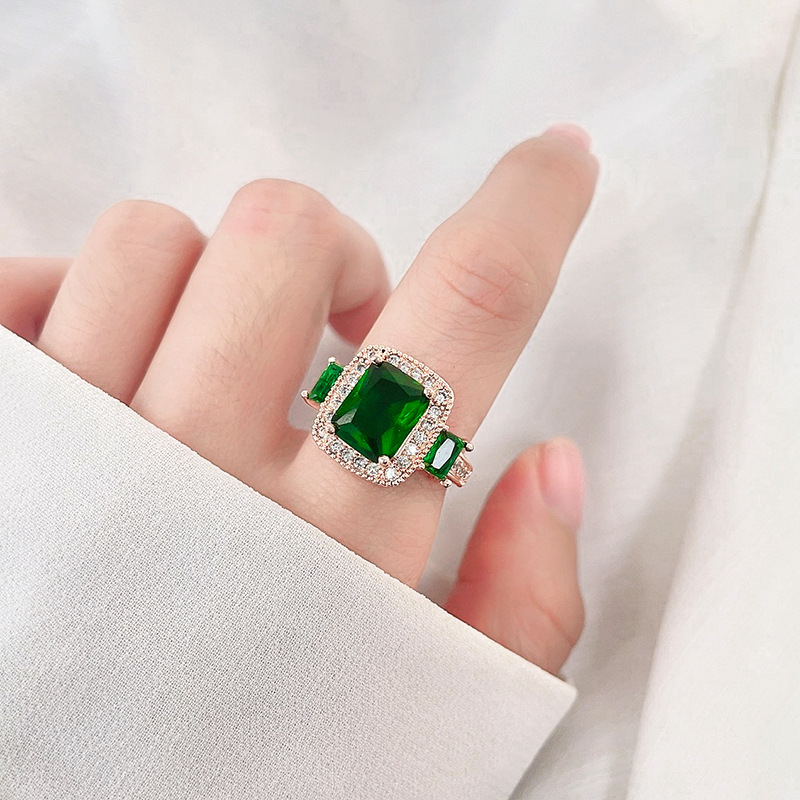 Green Crystal Ring Female Fashion Index Finger Ring Temperament