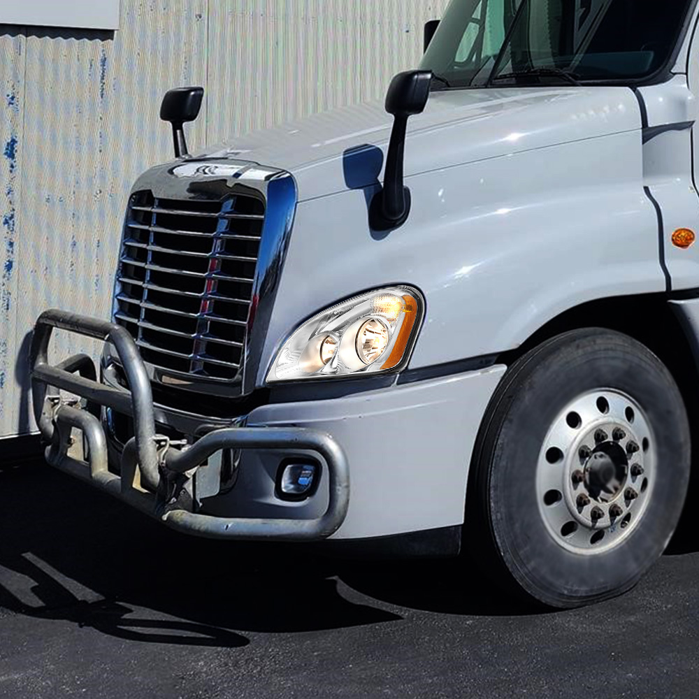 Chrome Headlights Compatible With 2008-2016 Freightliner Cascadia With Halogen Bulbs Pair_voghion.com