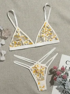 Sensual Lingerie Woman Underwear Sexy Set Bra Thong - Yellow - View 1